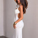 Ruched Mesh Halter Maxi Dress Fonley