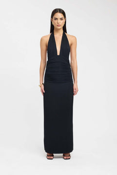 Ruched Plunge Halter Maxi Dress Fonley|Color:Black