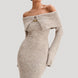 Off-The-Shoulder Buckle Detail Knit Midi Dress Fonley