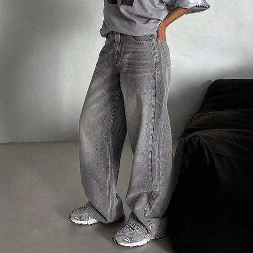Relaxed High-Waist Straight-Leg Trousers|Color:Gray