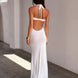Ruched Mesh Halter Maxi Dress Fonley