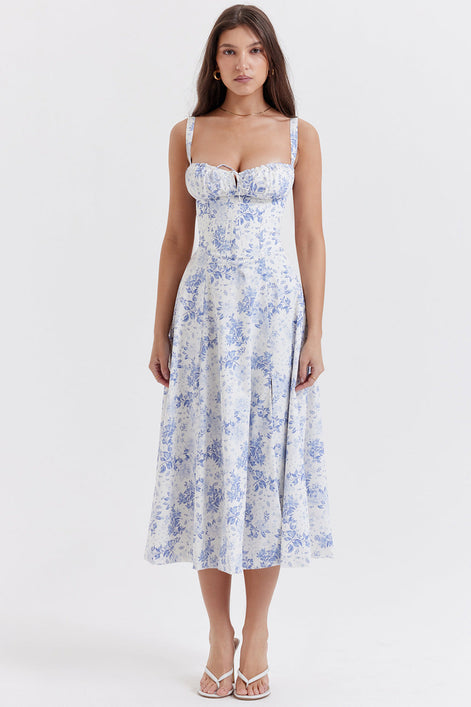 Floral Print Corset Midi Dress Fonley
