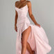 Ruffle Hem High-Low Satin Maxi Dress Fonley