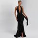 Plunging Ruffle Halter Maxi Dress Fonley
