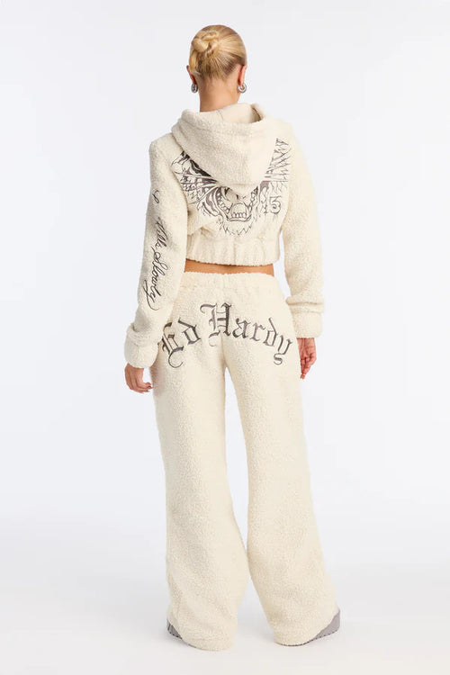 Embroidered Velvet Long Sleeve Cardigan|Color:White