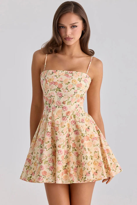 Floral Strappy Corset Mini Dress Fonley