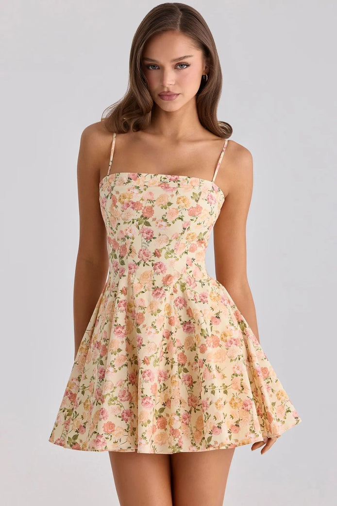 Floral Strappy Corset Mini Dress Fonley