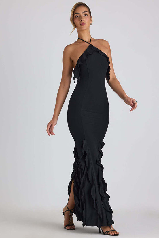 Ruffle Halter Mermaid Maxi Dress Fonley