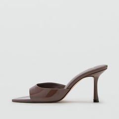 Patent Leather High-Heeled Sandals|Color:Brown