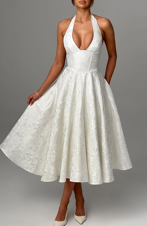 Jacquard Halter Midi Dress Fonley