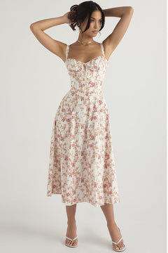 Floral Corset Style Midi Dress|Color:Green