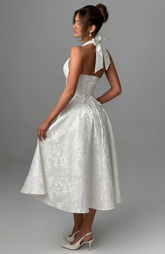 Jacquard Halter Midi Dress Fonley|Color:White