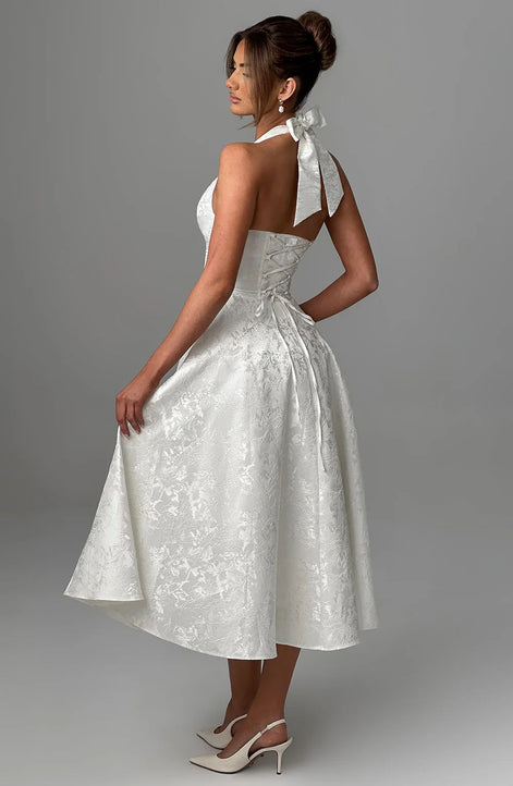 Jacquard Halter Midi Dress Fonley
