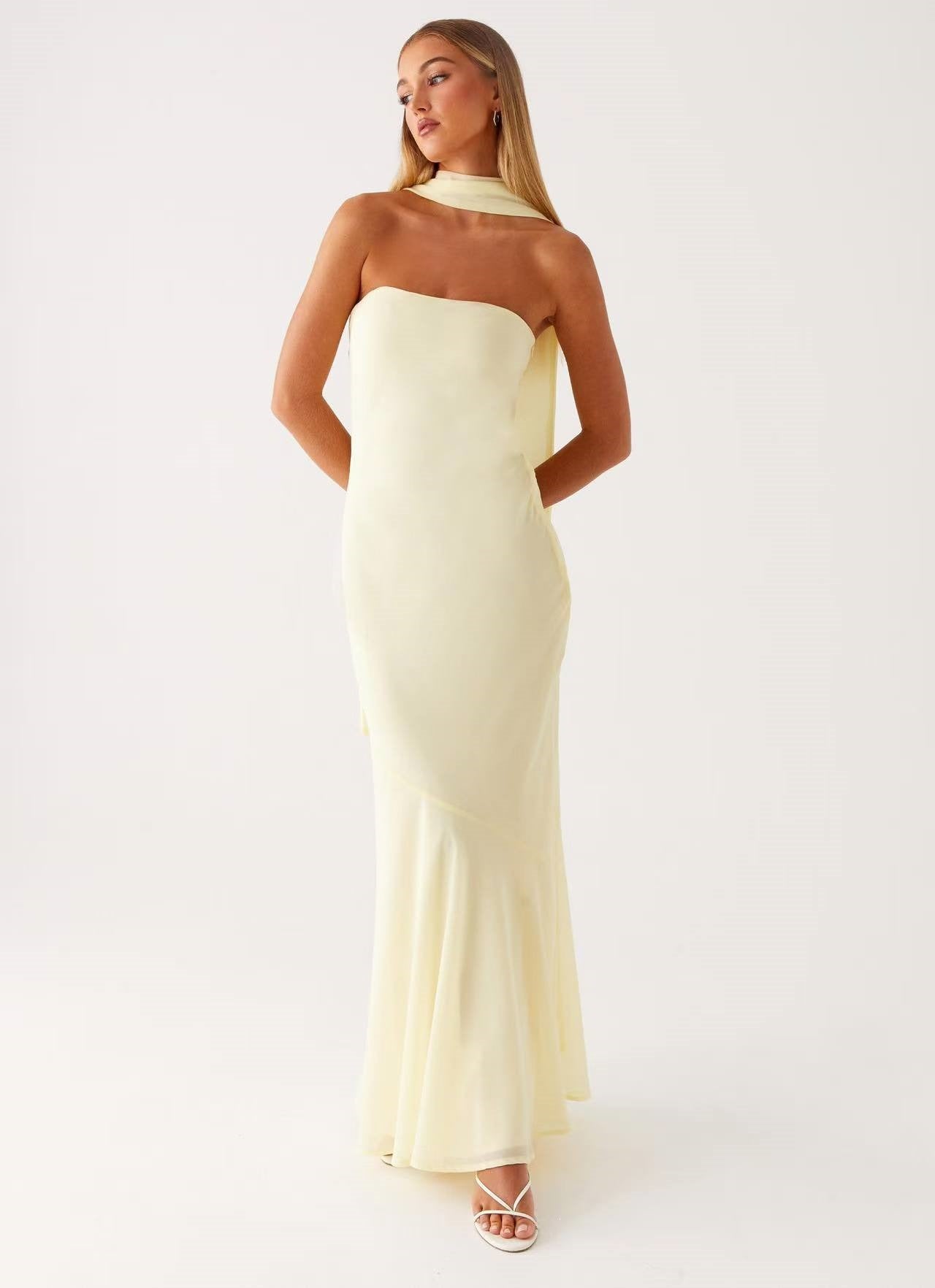 Floral Strapless Scarf Maxi Dress Fonley