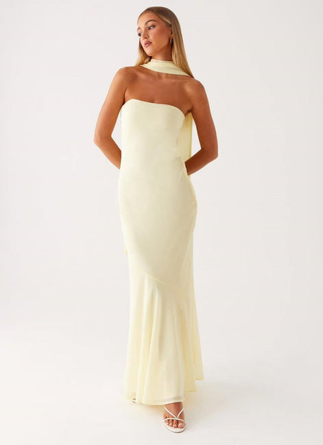 Floral Strapless Scarf Maxi Dress Fonley