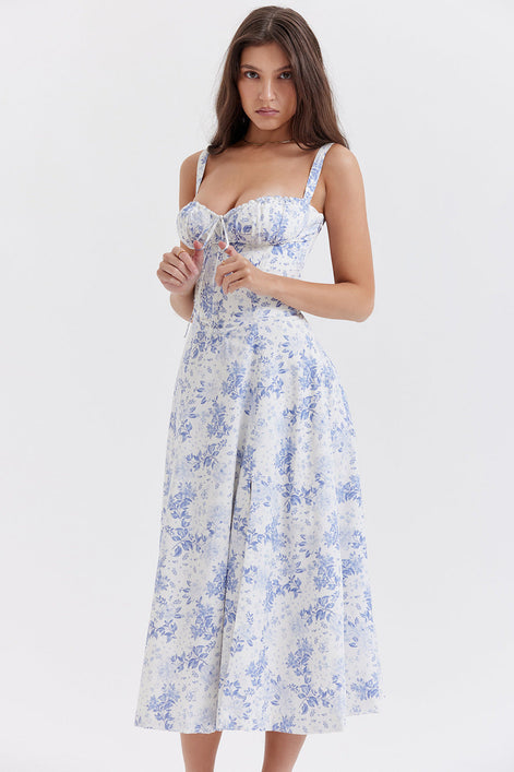 Floral Print Corset Midi Dress Fonley