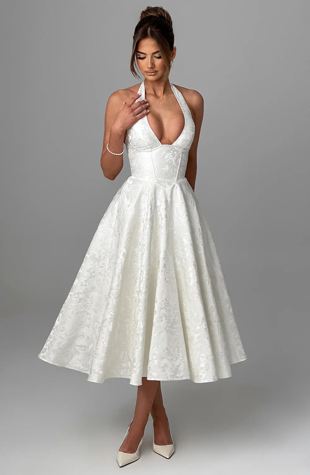 Jacquard Halter Midi Dress Fonley