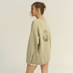 Letter Print Round Neck Knit Sweater|Color:Green