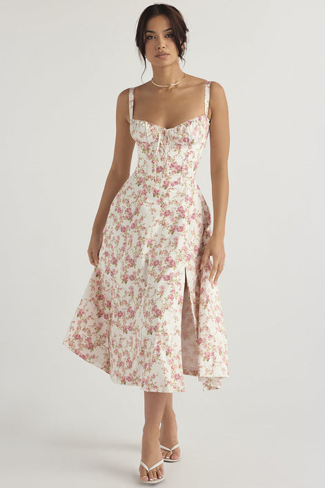 Floral Print Corset Midi Dress Fonley