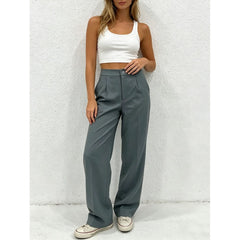 Drapey High-Waist Straight-Leg Suit Pants|Color:Gray