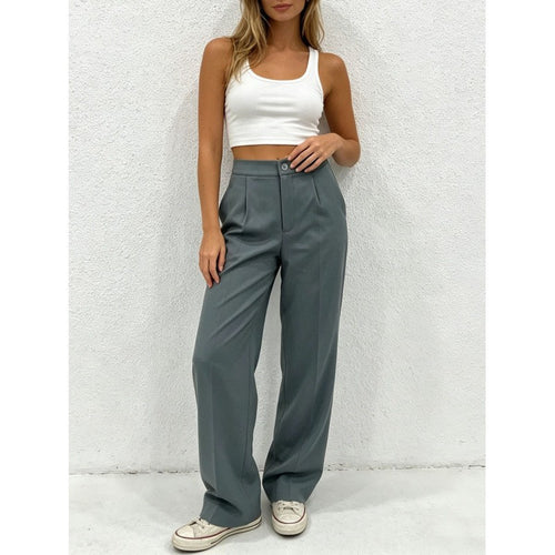 Drapey High-Waist Straight-Leg Suit Pants|Color:Gray