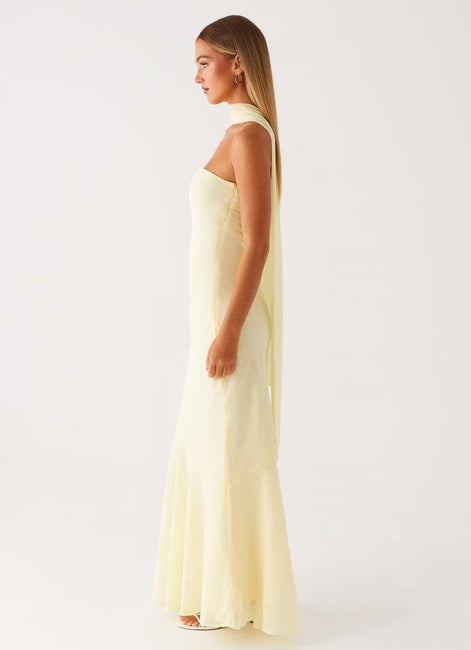 Floral Strapless Scarf Maxi Dress Fonley