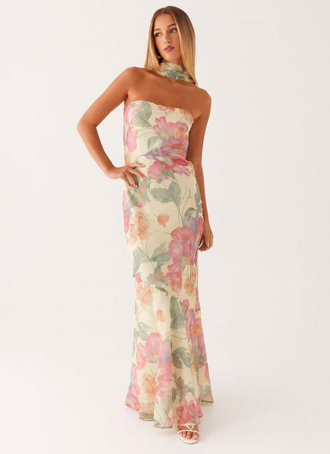 Floral Strapless Scarf Maxi Dress Fonley