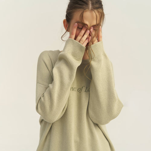 Letter Print Round Neck Knit Sweater|Color:Green