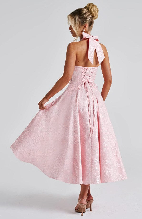 Jacquard Halter Midi Dress Fonley
