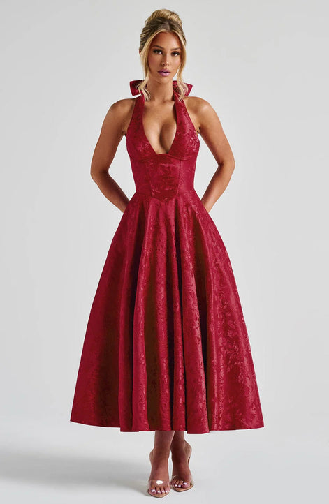 Jacquard Halter Midi Dress Fonley