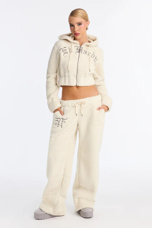 Embroidered Velvet Long Sleeve Cardigan|Color:White