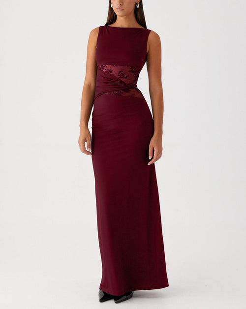 Round Neck Sleeveless Knit Maxi Dress|Color:Red