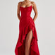 Ruffle Hem High-Low Satin Maxi Dress Fonley