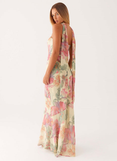 Floral Strapless Scarf Maxi Dress Fonley