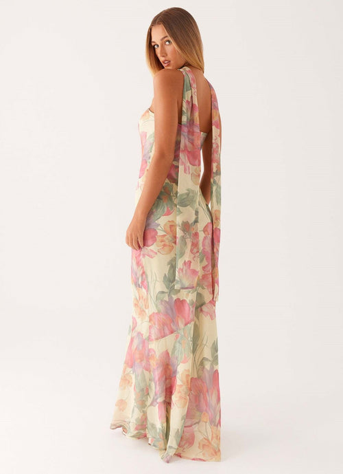 Floral Strapless Scarf Maxi Dress Fonley|Color:Beige