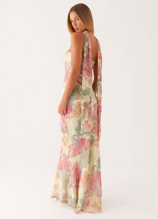 Floral Strapless Scarf Maxi Dress Fonley