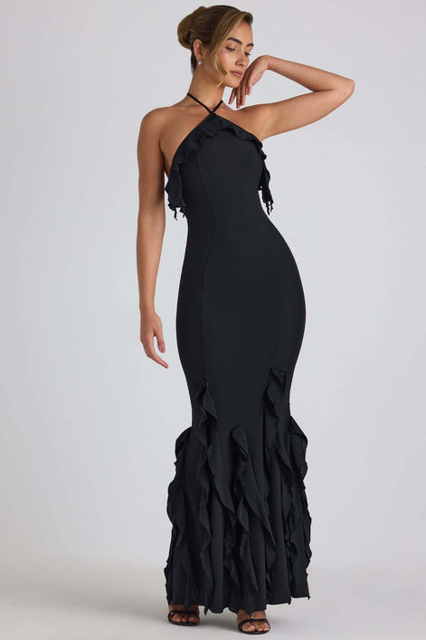 Ruffle Halter Mermaid Maxi Dress Fonley