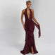 Plunging Ruffle Halter Maxi Dress Fonley