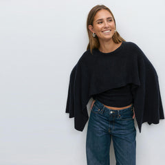 Round Neck Cape Sleeve Knit Sweater|Color:Black