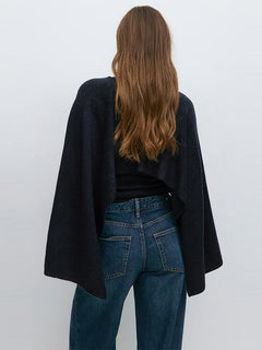 Round Neck Cape Sleeve Knit Sweater|Color:Black
