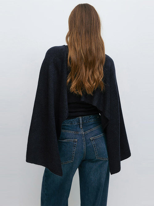 Round Neck Cape Sleeve Knit Sweater|Color:Black