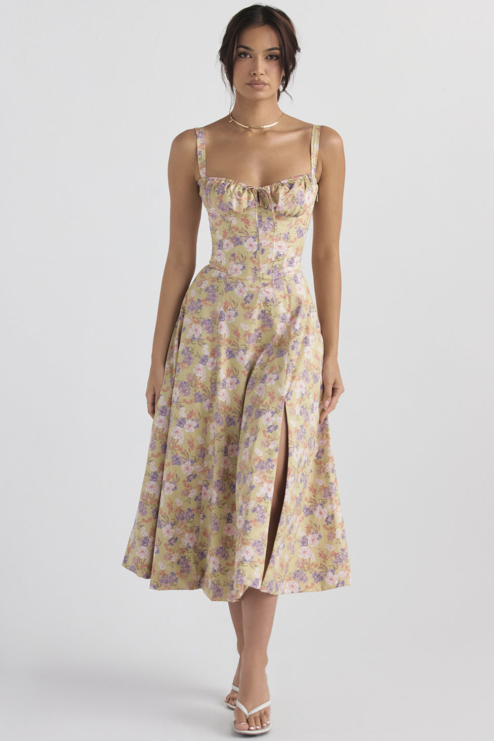 Floral Print Corset Midi Dress Fonley