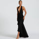 Plunging Ruffle Halter Maxi Dress Fonley