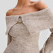 Off-The-Shoulder Buckle Detail Knit Midi Dress Fonley