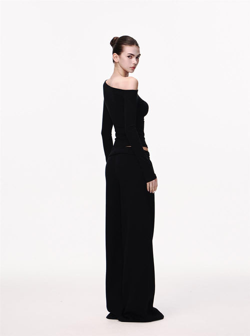 Slim Fit Long Sleeve Knit Top|Color:Black