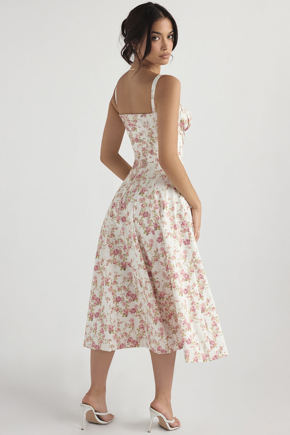 Floral Print Corset Midi Dress Fonley