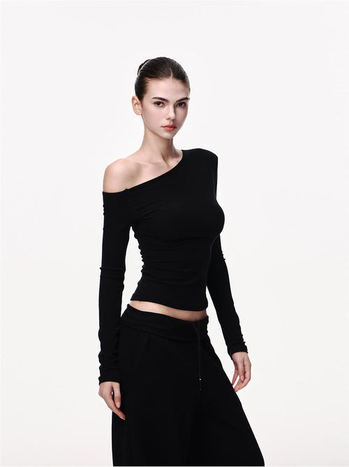Slim Fit Long Sleeve Knit Top|Color:Black