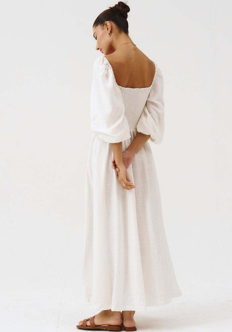 Off-The-Shoulder Smocked Linen Maxi Dress Fonley