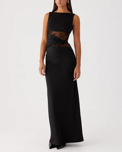 Round Neck Sleeveless Knit Maxi Dress|Color:Black
