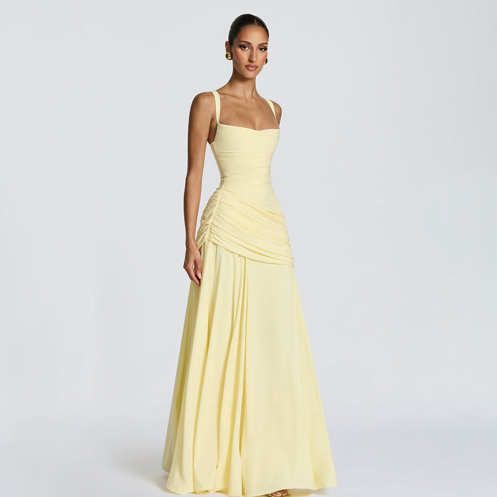 Ruched Bodice Draped Maxi Dress Fonley